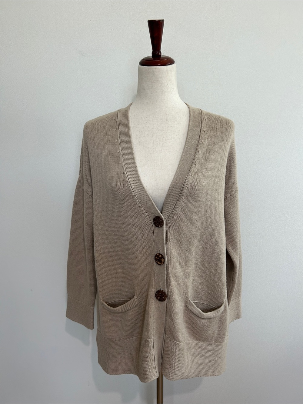 J. Jill Taupe V-Neck Button Pocket Cardigan Size Small Petite